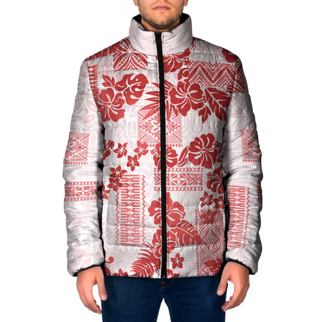 Vintage Hawaii Padded Jacket Hibiscus Tapa Tribal With Hawaiian Quilt Pattern Red - Polynesian Pride