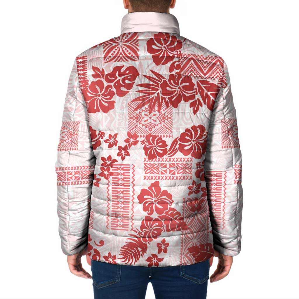 Vintage Hawaii Padded Jacket Hibiscus Tapa Tribal With Hawaiian Quilt Pattern Red - Polynesian Pride