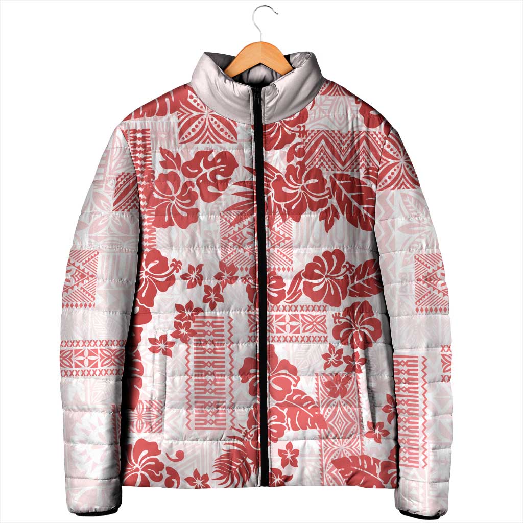 Vintage Hawaii Padded Jacket Hibiscus Tapa Tribal With Hawaiian Quilt Pattern Red - Polynesian Pride