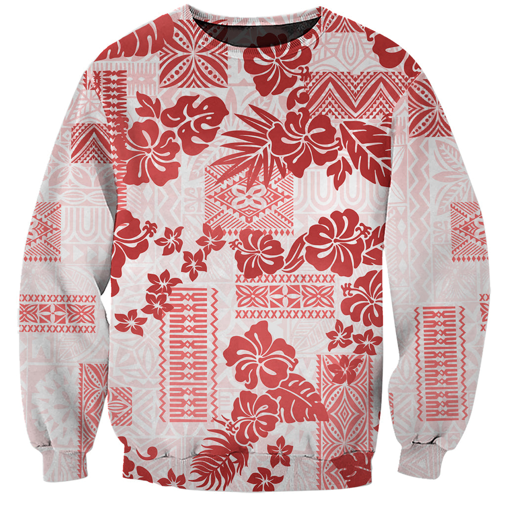 Vintage Hawaii Sweatshirt Hibiscus Tapa Tribal With Hawaiian Quilt Pattern Red LT9 Unisex Red - Polynesian Pride