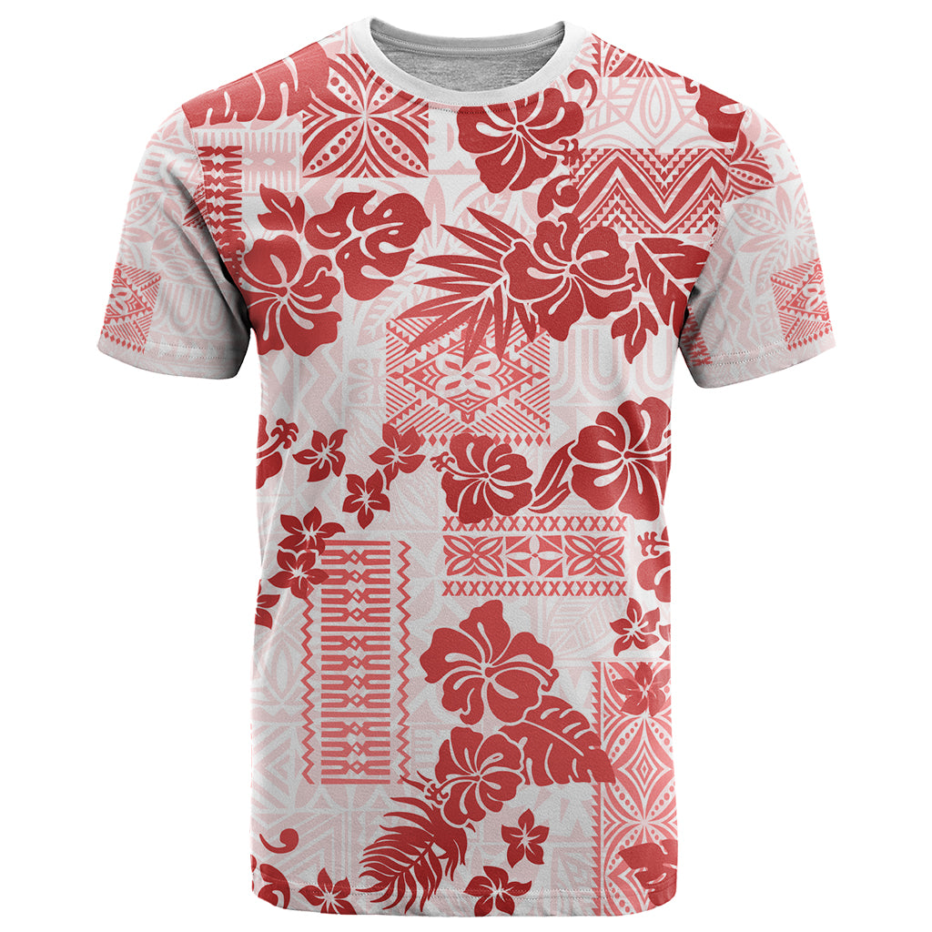 Vintage Hawaii T Shirt Hibiscus Tapa Tribal With Hawaiian Quilt Pattern Red LT9 Red - Polynesian Pride