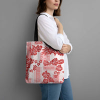 Vintage Hawaii Tote Bag Hibiscus Tapa Tribal With Hawaiian Quilt Pattern Red - Polynesian Pride