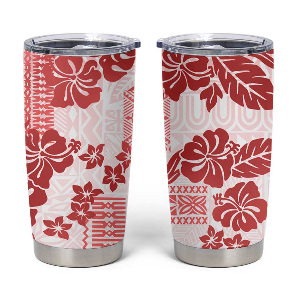 Vintage Hawaii Tumbler Cup Hibiscus Tapa Tribal With Hawaiian Quilt Pattern Red