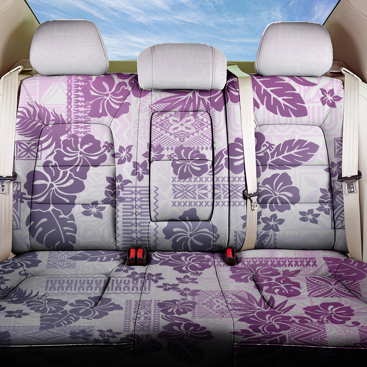 Vintage Hawaii Back Car Seat Cover Hibiscus Tapa Tribal With Hawaiian Quilt Pattern Violet