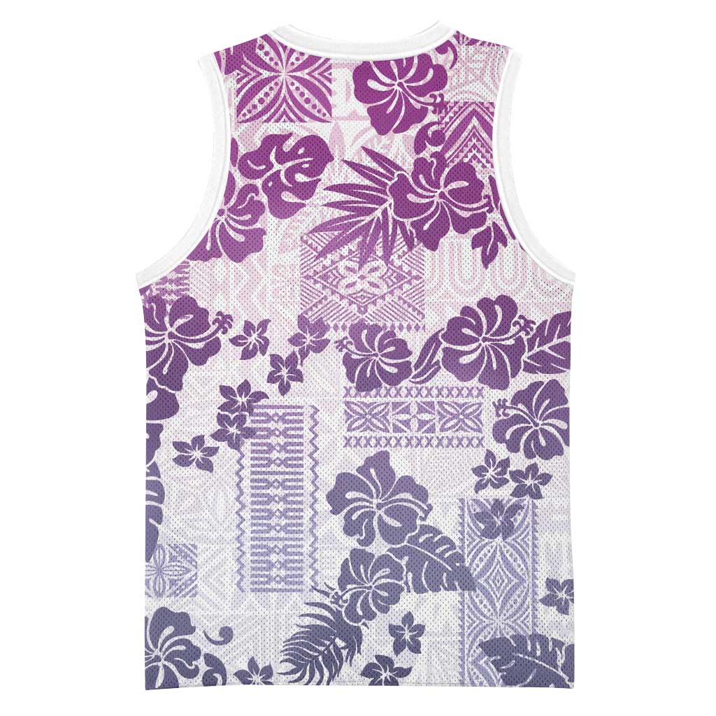 Vintage Hawaii Basketball Jersey Hibiscus Tapa Tribal With Hawaiian Quilt Pattern Violet - Polynesian Pride