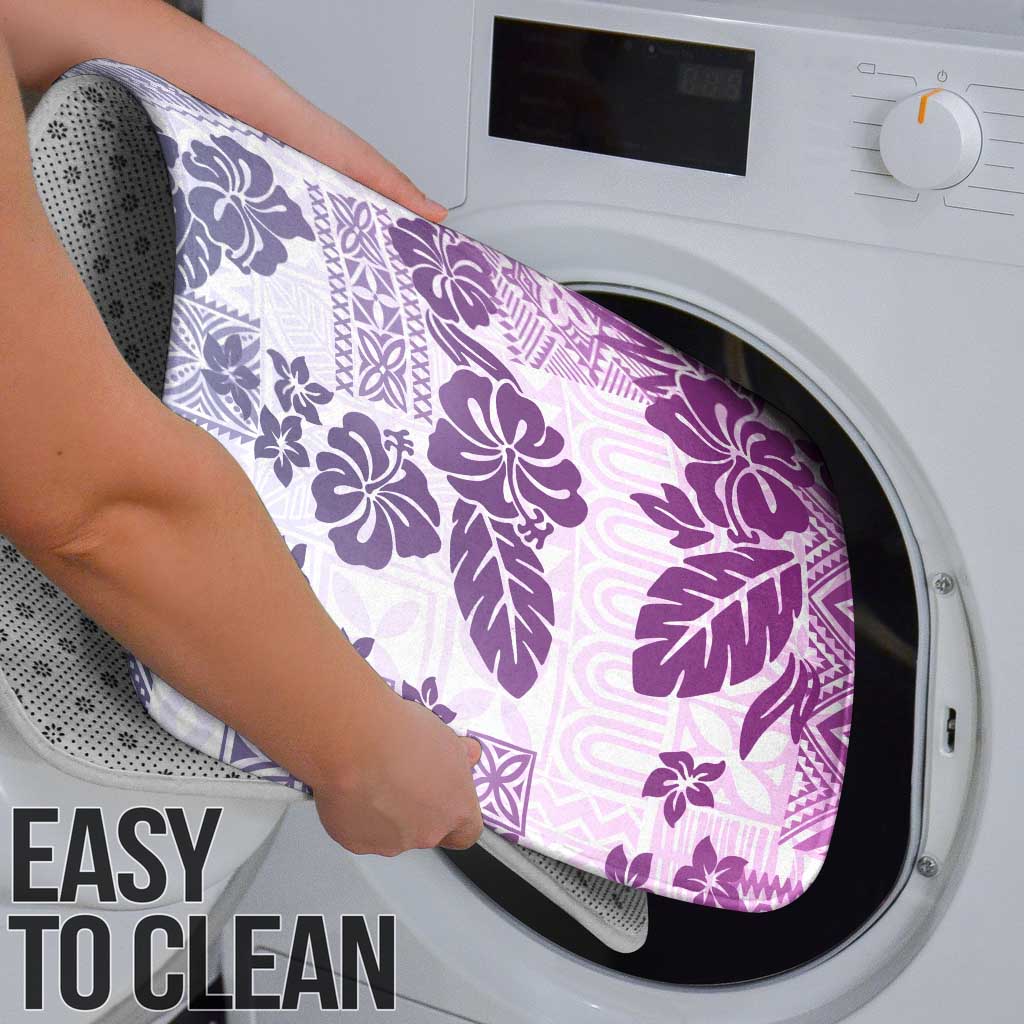 Vintage Hawaii Bathroom Set Hibiscus Tapa Tribal With Hawaiian Quilt Pattern Violet - Polynesian Pride