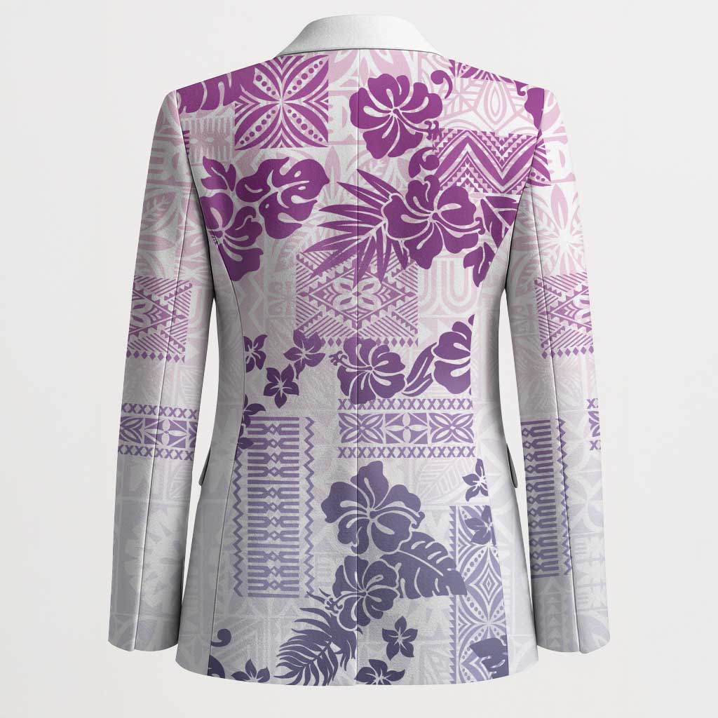 Vintage Hawaii Blazer Hibiscus Tapa Tribal With Hawaiian Quilt Pattern Violet - Polynesian Pride