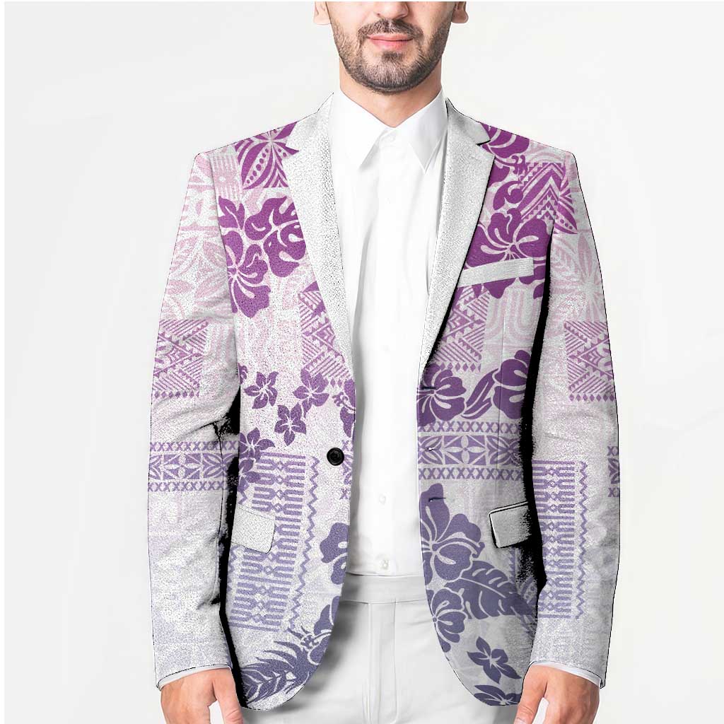 Vintage Hawaii Blazer Hibiscus Tapa Tribal With Hawaiian Quilt Pattern Violet - Polynesian Pride