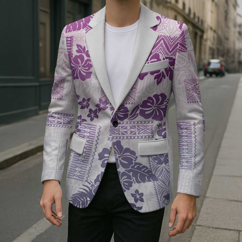 Vintage Hawaii Blazer Hibiscus Tapa Tribal With Hawaiian Quilt Pattern Violet - Polynesian Pride