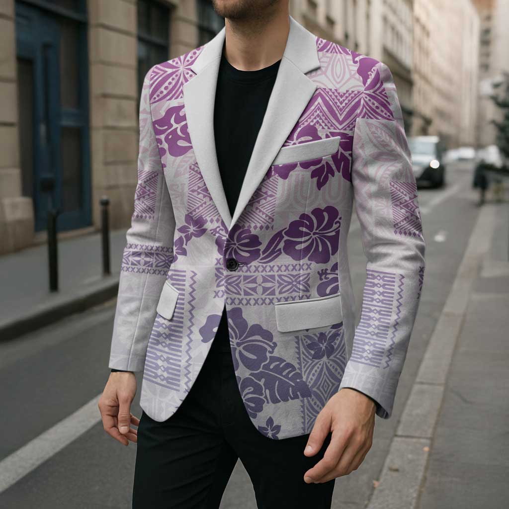 Vintage Hawaii Blazer Hibiscus Tapa Tribal With Hawaiian Quilt Pattern Violet - Polynesian Pride