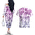 Vintage Hawaii Couples Matching Off The Shoulder Long Sleeve Dress and Hawaiian Shirt Hibiscus Tapa Tribal With Hawaiian Quilt Pattern Violet LT9 - Polynesian Pride