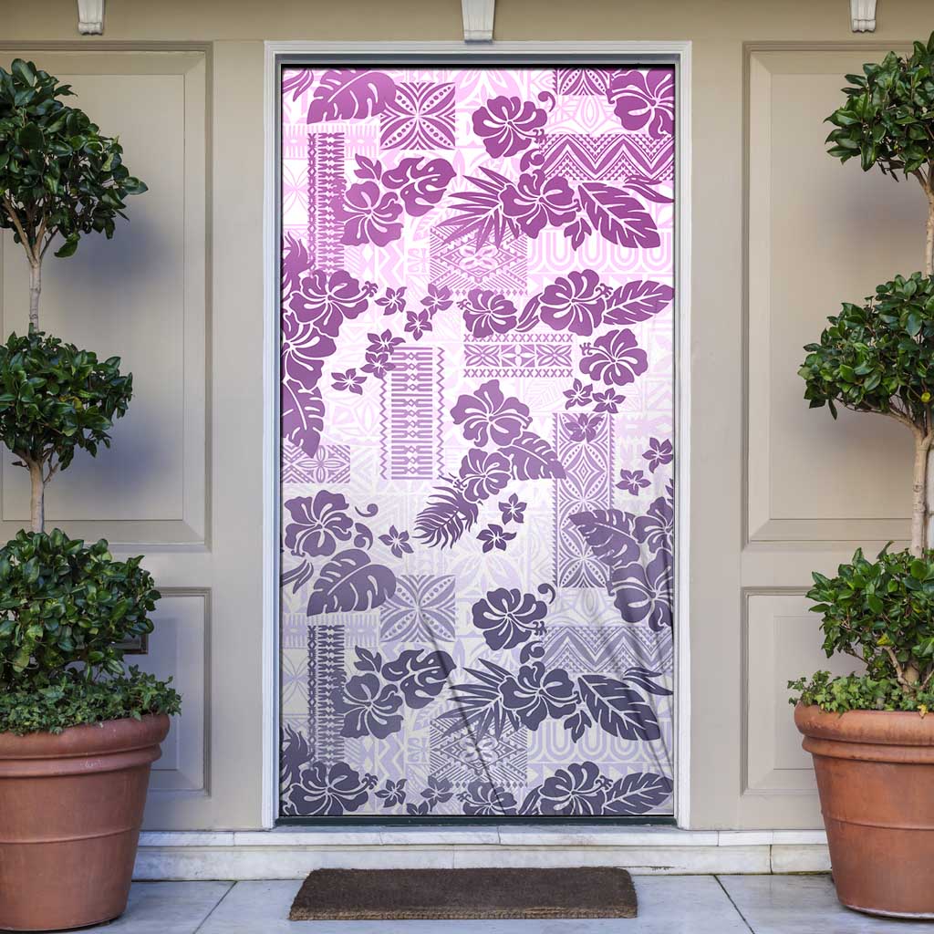 Vintage Hawaii Door Cover Hibiscus Tapa Tribal With Hawaiian Quilt Pattern Violet - Polynesian Pride