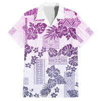Vintage Hawaii Family Matching Off Shoulder Short Dress and Hawaiian Shirt Hibiscus Tapa Tribal With Hawaiian Quilt Pattern Violet LT9 Dad's Shirt - Short Sleeve Violet - Polynesian Pride