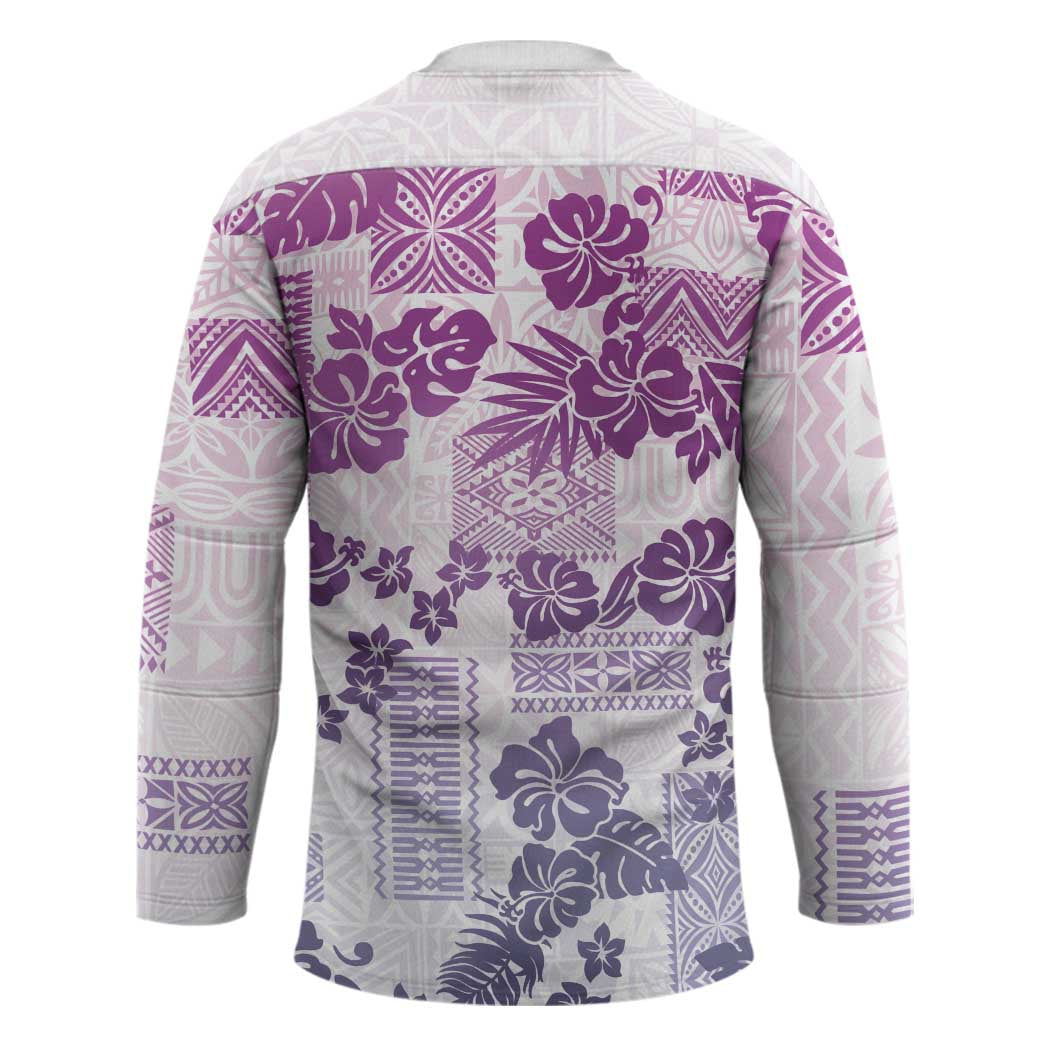 Vintage Hawaii Hockey Jersey Hibiscus Tapa Tribal With Hawaiian Quilt Pattern Violet - Polynesian Pride