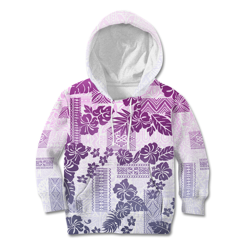 Vintage Hawaii Kid Hoodie Hibiscus Tapa Tribal With Hawaiian Quilt Pattern Violet LT9 Hoodie Violet - Polynesian Pride