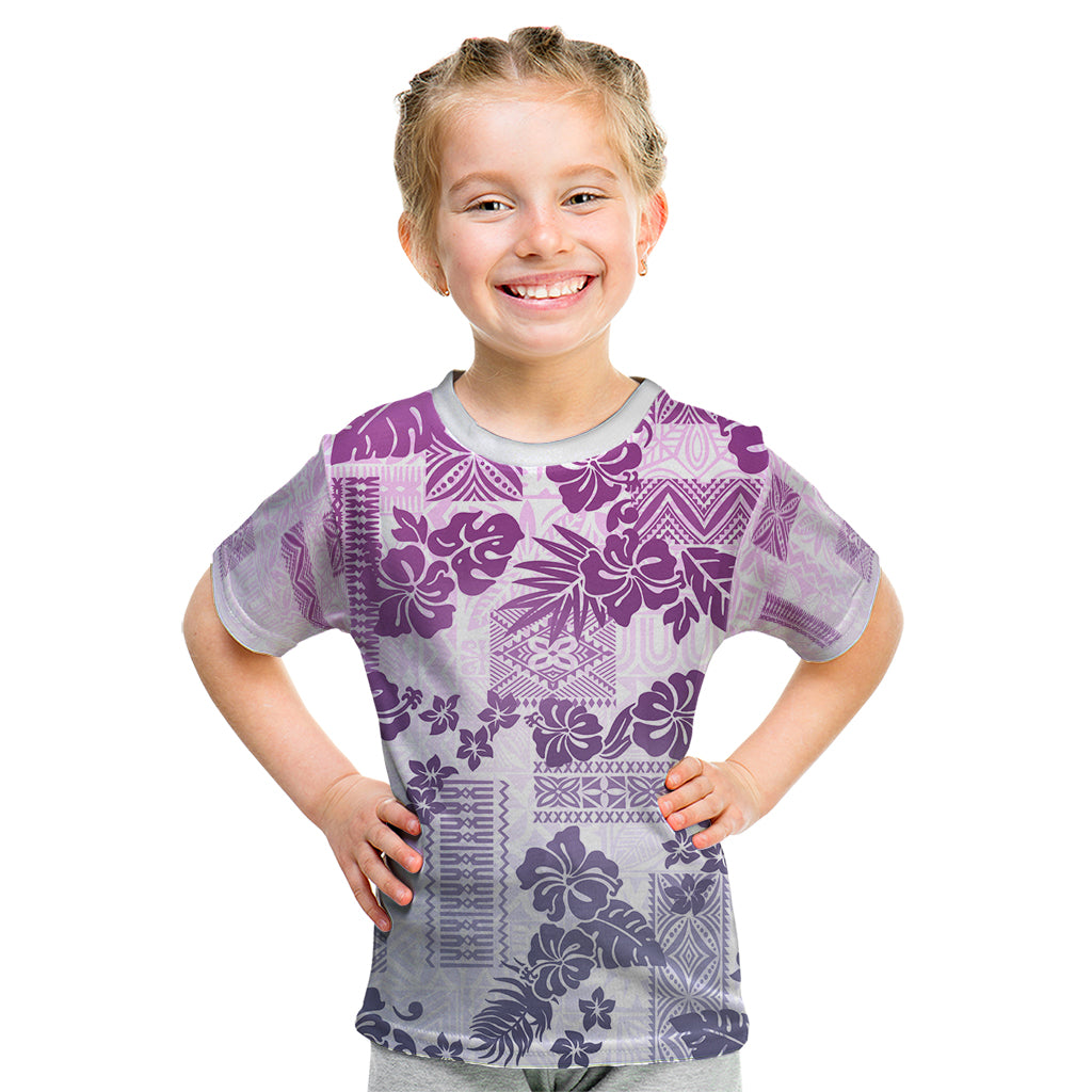 Vintage Hawaii Kid T Shirt Hibiscus Tapa Tribal With Hawaiian Quilt Pattern Violet LT9 Violet - Polynesian Pride