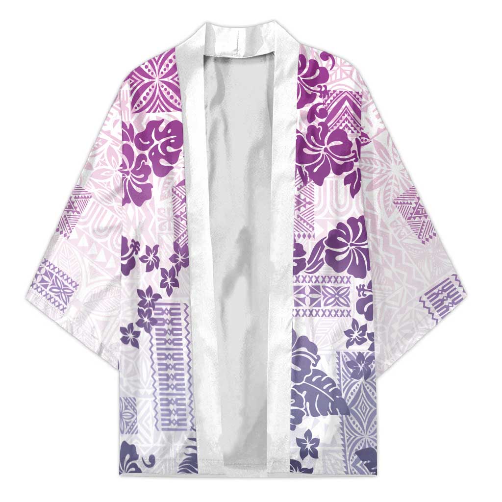Vintage Hawaii Kimono Hibiscus Tapa Tribal With Hawaiian Quilt Pattern Violet - Polynesian Pride