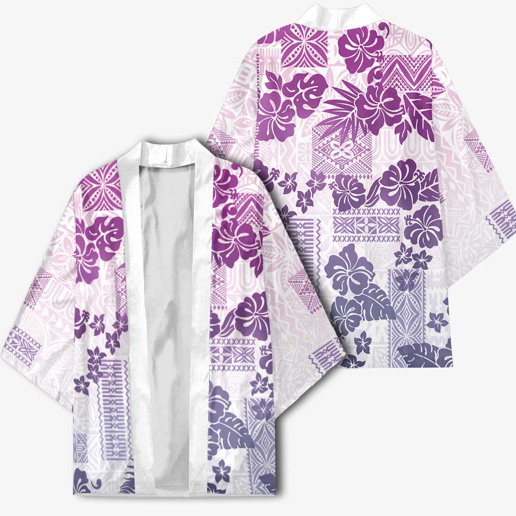 Vintage Hawaii Kimono Hibiscus Tapa Tribal With Hawaiian Quilt Pattern Violet - Polynesian Pride
