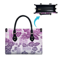Vintage Hawaii Leather Bag Hibiscus Tapa Tribal With Hawaiian Quilt Pattern Violet - Polynesian Pride