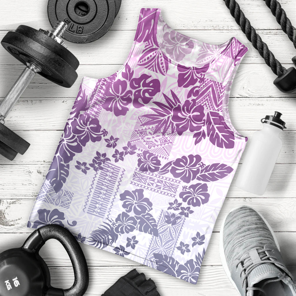 Vintage Hawaii Men Tank Top Hibiscus Tapa Tribal With Hawaiian Quilt Pattern Violet LT9 Violet - Polynesian Pride