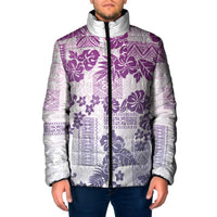 Vintage Hawaii Padded Jacket Hibiscus Tapa Tribal With Hawaiian Quilt Pattern Violet - Polynesian Pride