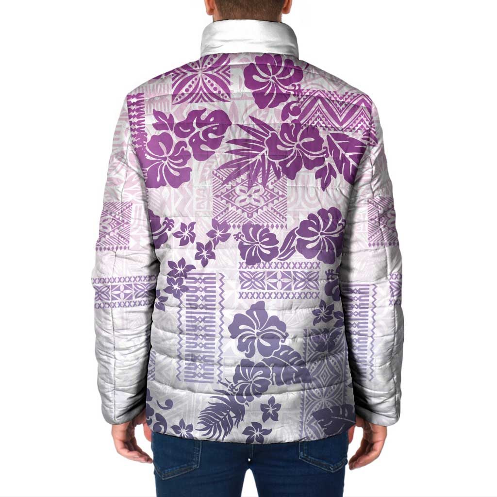 Vintage Hawaii Padded Jacket Hibiscus Tapa Tribal With Hawaiian Quilt Pattern Violet - Polynesian Pride