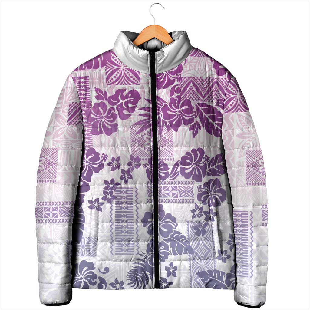Vintage Hawaii Padded Jacket Hibiscus Tapa Tribal With Hawaiian Quilt Pattern Violet - Polynesian Pride