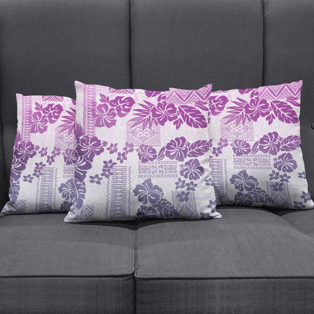 Vintage Hawaii Pillow Cover Hibiscus Tapa Tribal With Hawaiian Quilt Pattern Violet - Polynesian Pride