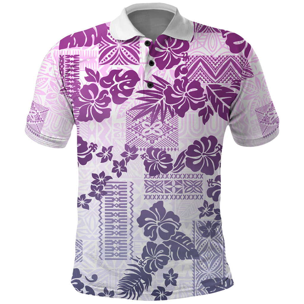 Vintage Hawaii Polo Shirt Hibiscus Tapa Tribal With Hawaiian Quilt Pattern Violet LT9 Violet - Polynesian Pride