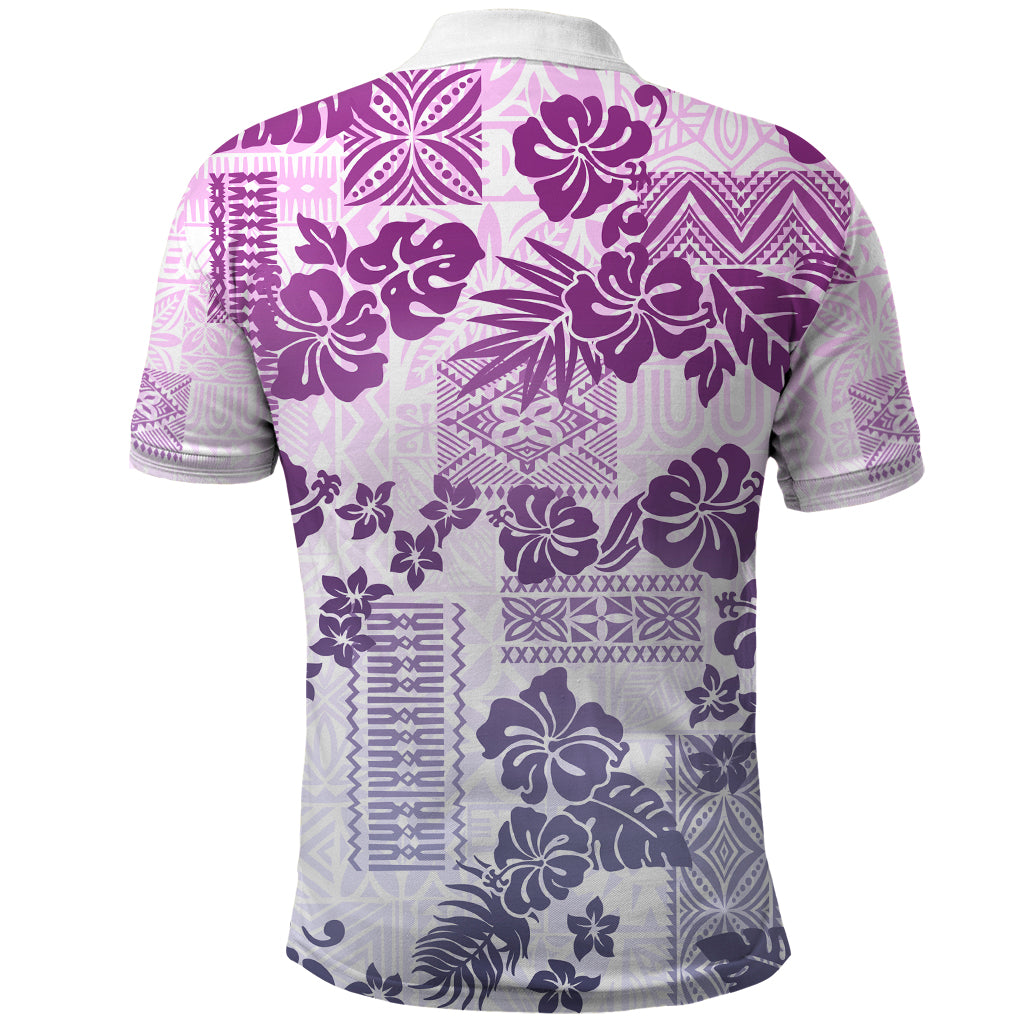 Vintage Hawaii Polo Shirt Hibiscus Tapa Tribal With Hawaiian Quilt Pattern Violet LT9 - Polynesian Pride