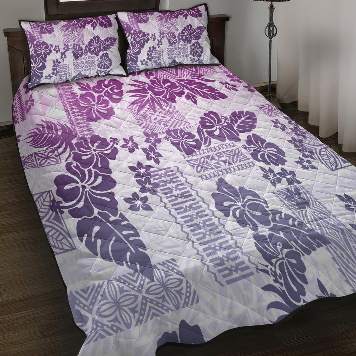 Vintage Hawaii Quilt Bed Set Hibiscus Tapa Tribal With Hawaiian Quilt Pattern Violet LT9 - Polynesian Pride