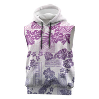 Vintage Hawaii Sleeveless Hoodie Hibiscus Tapa Tribal With Hawaiian Quilt Pattern Violet - Polynesian Pride