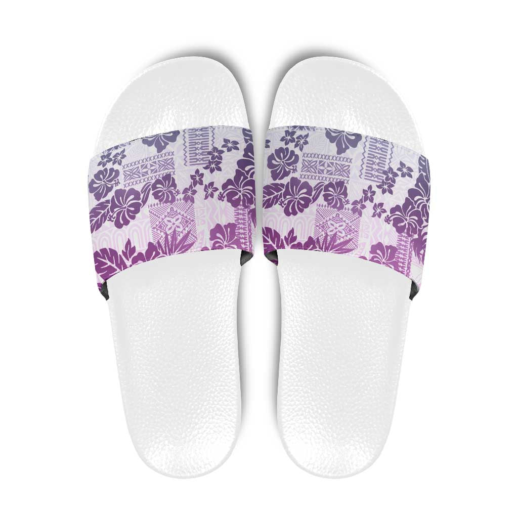 Vintage Hawaii Slide Sandals Hibiscus Tapa Tribal With Hawaiian Quilt Pattern Violet - Polynesian Pride