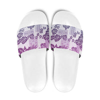Vintage Hawaii Slide Sandals Hibiscus Tapa Tribal With Hawaiian Quilt Pattern Violet - Polynesian Pride