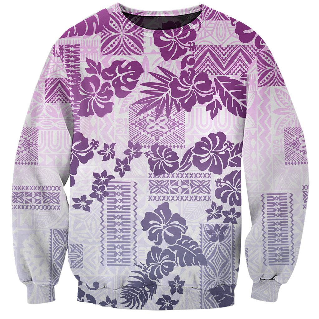 Vintage Hawaii Sweatshirt Hibiscus Tapa Tribal With Hawaiian Quilt Pattern Violet LT9 Unisex Violet - Polynesian Pride