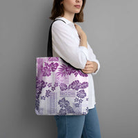 Vintage Hawaii Tote Bag Hibiscus Tapa Tribal With Hawaiian Quilt Pattern Violet - Polynesian Pride