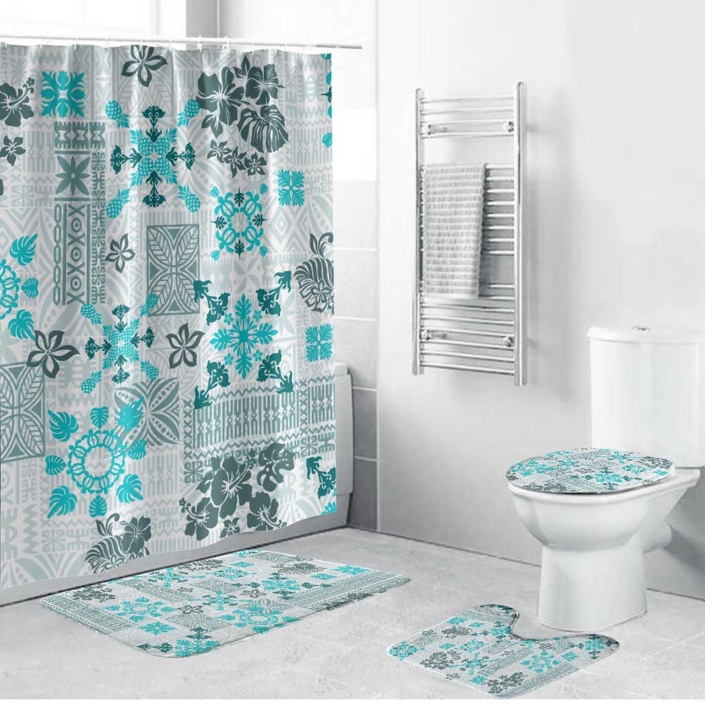 Hawaii Tapa Tribal Bathroom Set With Hawaiian Quilt Pattern Aqua - Polynesian Pride