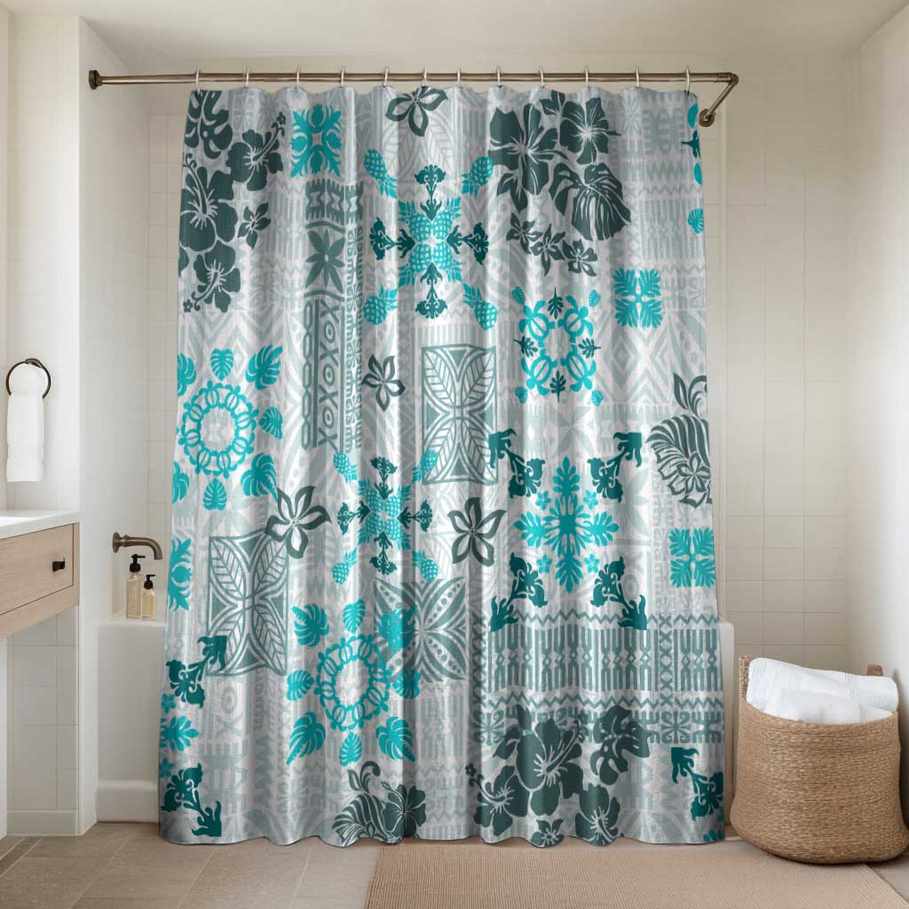Hawaii Tapa Tribal Bathroom Set With Hawaiian Quilt Pattern Aqua - Polynesian Pride