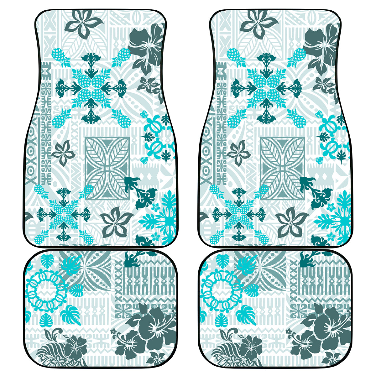 Hawaii Tapa Tribal Car Mats With Hawaiian Quilt Pattern Aqua LT9 Aqua - Polynesian Pride