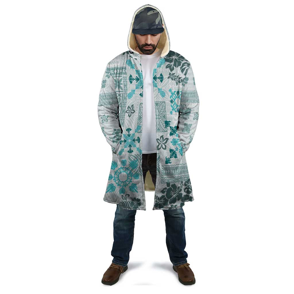 Hawaii Tapa Tribal Cloak With Hawaiian Quilt Pattern Aqua - Polynesian Pride