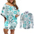 Hawaii Tapa Tribal Couples Matching Off Shoulder Short Dress and Long Sleeve Button Shirt With Hawaiian Quilt Pattern Aqua LT9 Aqua - Polynesian Pride