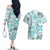 Hawaii Tapa Tribal Couples Matching Off The Shoulder Long Sleeve Dress and Hawaiian Shirt With Hawaiian Quilt Pattern Aqua LT9 - Polynesian Pride