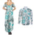 Hawaii Tapa Tribal Couples Matching Summer Maxi Dress and Long Sleeve Button Shirt With Hawaiian Quilt Pattern Aqua LT9 - Polynesian Pride