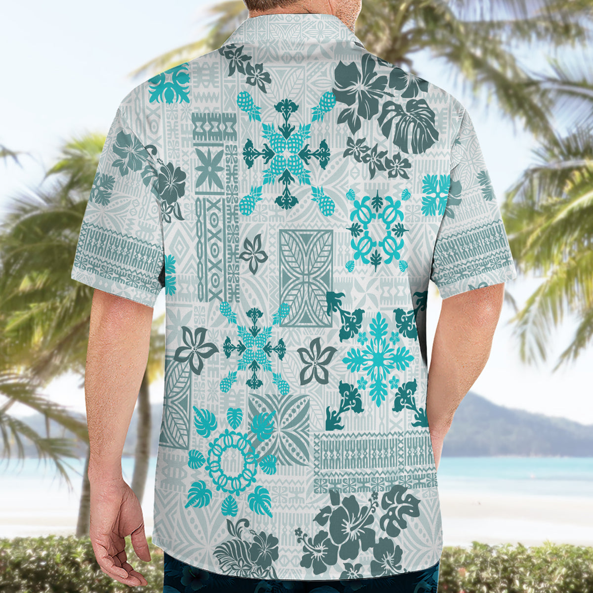 Hawaii Tapa Tribal Hawaiian Shirt With Hawaiian Quilt Pattern Aqua LT9 - Polynesian Pride