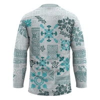 Hawaii Tapa Tribal Hockey Jersey With Hawaiian Quilt Pattern Aqua - Polynesian Pride