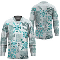 Hawaii Tapa Tribal Hockey Jersey With Hawaiian Quilt Pattern Aqua - Polynesian Pride