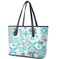 Hawaii Tapa Tribal Leather Tote Bag With Hawaiian Quilt Pattern Aqua LT9 - Polynesian Pride