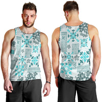 Hawaii Tapa Tribal Men Tank Top With Hawaiian Quilt Pattern Aqua LT9 - Polynesian Pride
