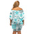 Hawaii Tapa Tribal Off Shoulder Short Dress With Hawaiian Quilt Pattern Aqua LT9 - Polynesian Pride