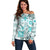 Hawaii Tapa Tribal Off Shoulder Sweater With Hawaiian Quilt Pattern Aqua LT9 Women Aqua - Polynesian Pride